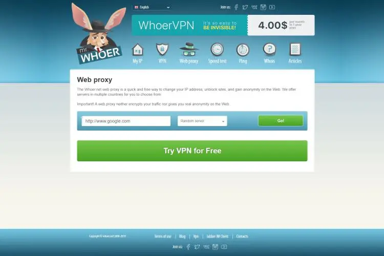 150+ Best Free Web Proxy Server List 2023: whoer.net