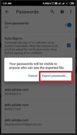 click on 'Export Passwords' again